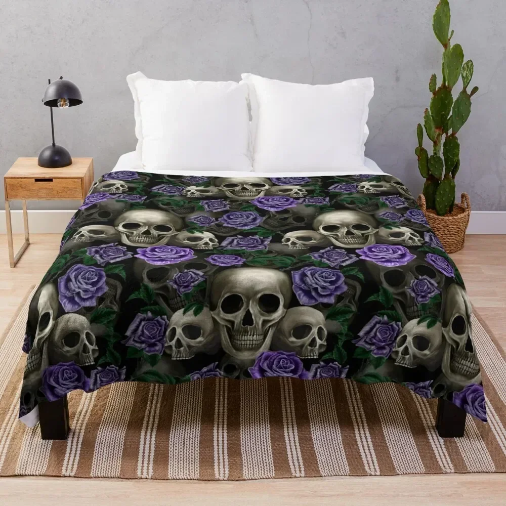 

Skulls and purple roses Throw Blanket Summer Cool Breathable Blanket for Sleeping