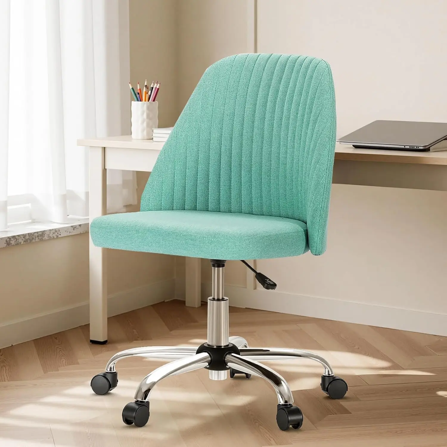 

Office , Comfy Desk Rolling Vanity Swivel Task s with Wheels, Wide Seating Armless Height Adjustable Computer s
