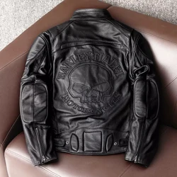 Chaqueta de cuero genuino para hombre, ropa de motocicleta con cuello levantado, Primavera, otoño e invierno, 100%, envío gratis, novedad de 2023