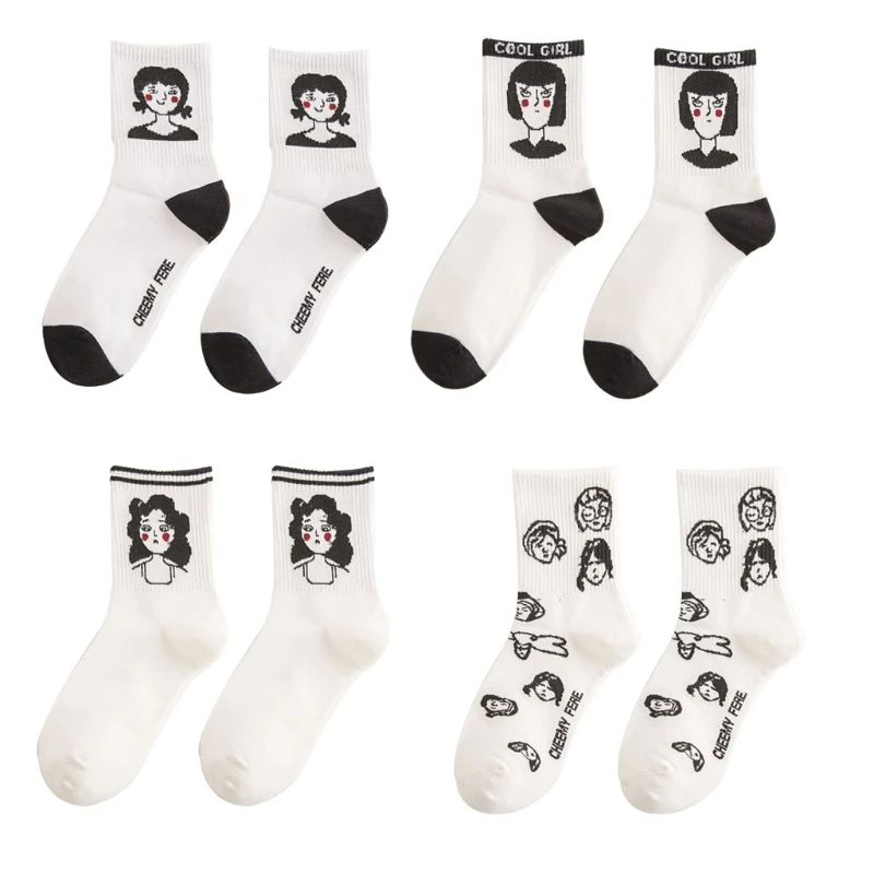 

Korean Women Ribbed Cotton Socks Harajuku Cartoon Sad Cool Girl Print Anime Student Hosiery