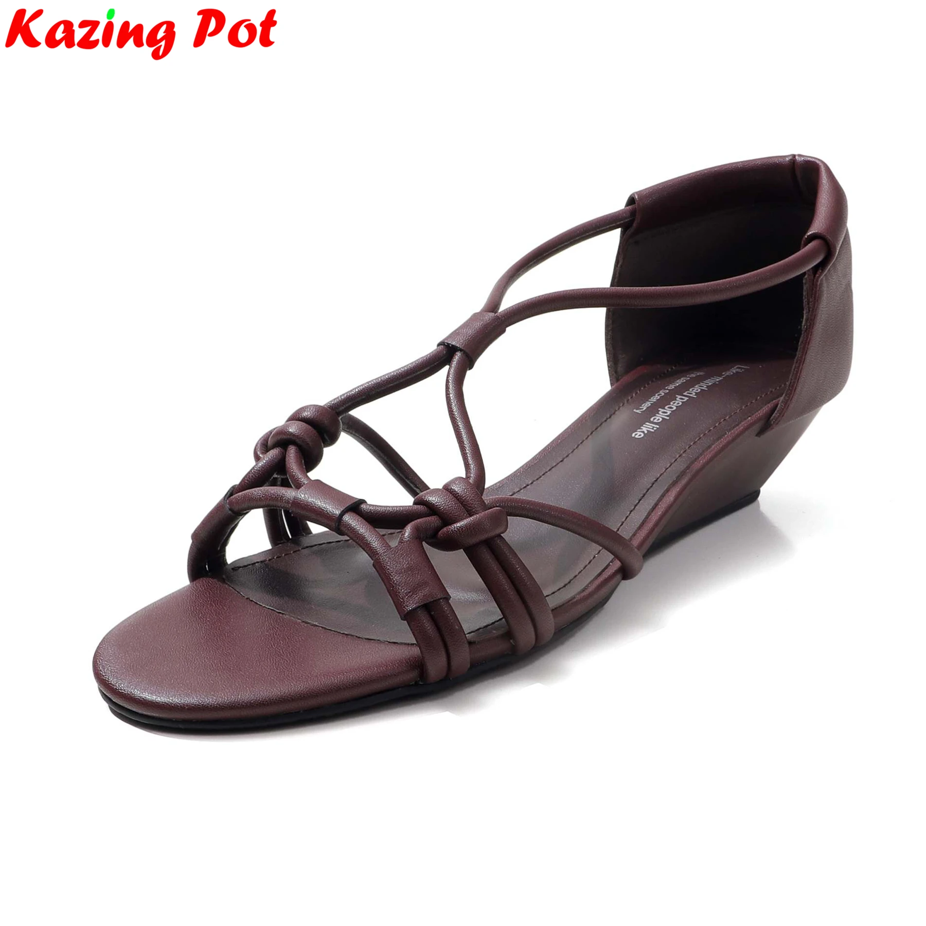 Krazing Pot Cow Leather Breathable Med Heels Summer Autumn Shoes Peep Toe Party Dating Brand Office Lady Modern Women Sandals