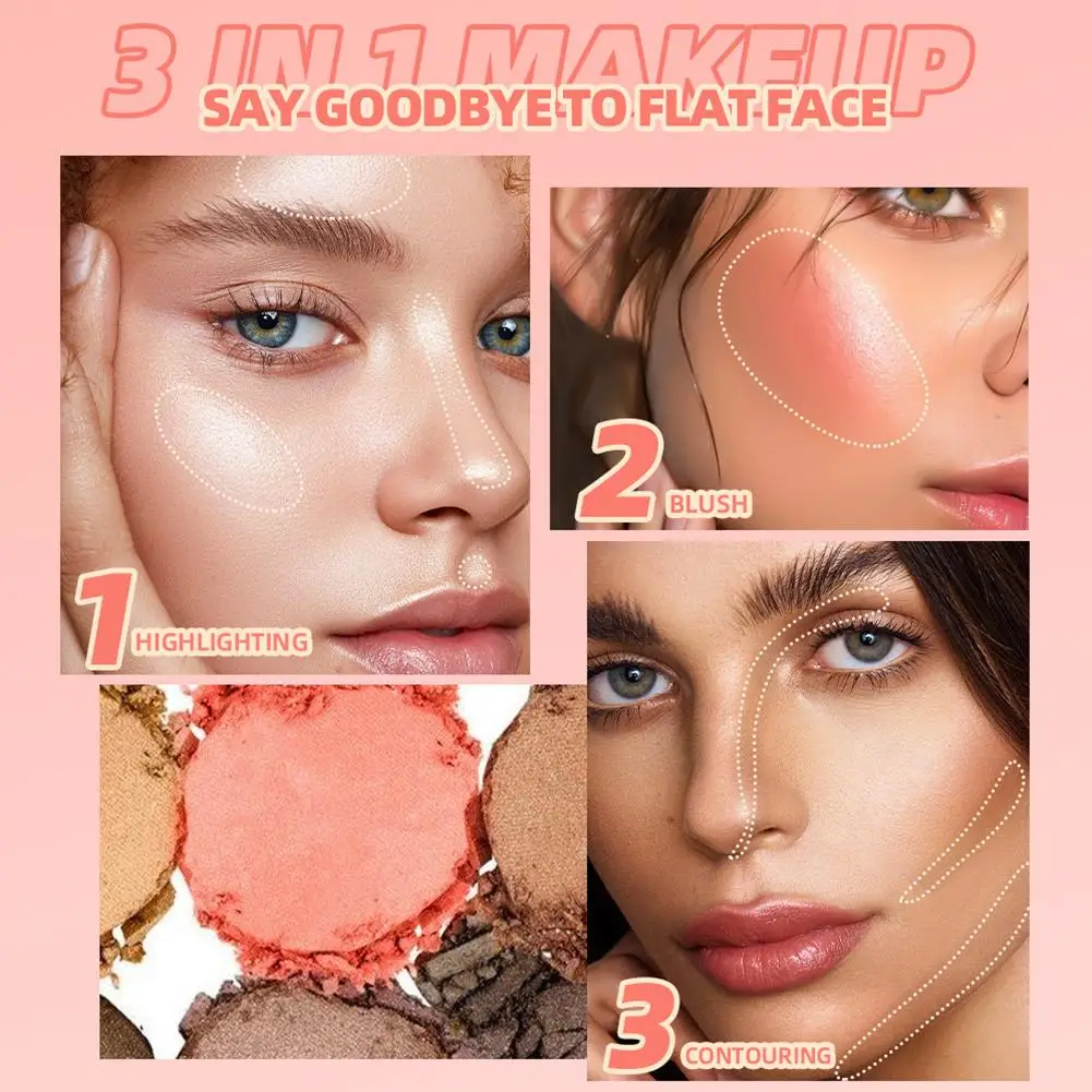 3-In-1 Gezichts Make-Up Doos Hoogtepunt Blush Contouren Matte Oogschaduw Niet-Vliegende 3d Parelmoer Gepolariseerde Palett Natuurlijke Powd T7d5