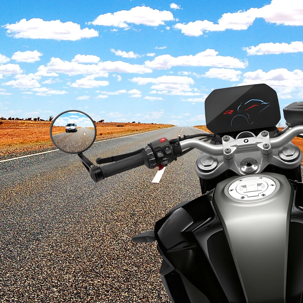 Evomosa Aluminum Round Mirror Motorcycle Accessories Rear View Side Mirror 7/8\'\' 22mm Handlebar Mirror Universal Cafe Racer