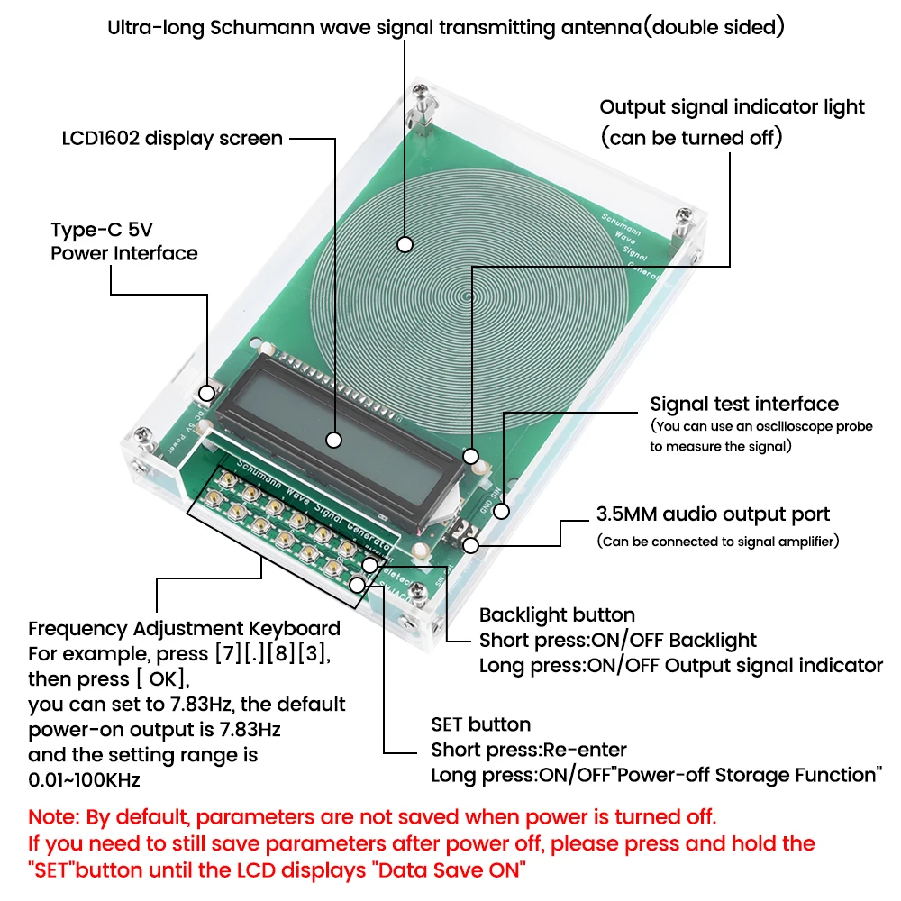 Imagem -02 - Gerador de Ressonância Schumann Waves Pulso de Frequência Ultralow Ressonador de Áudio Interface tipo c 001hz100000hz Ajustável 783hz