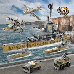 World Famous Aircraft Carrier Model Building Blocks 6 in1 Military Naval Battleship Model Brick Kids Toys Gift