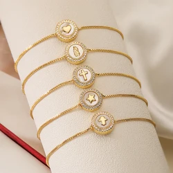 New Fashion Gold Color Box Chain Virgin Mary/Cross/Heart/Star/Palm Charm Bracelets For Women AAA CZ Inlay Copper Jewelry