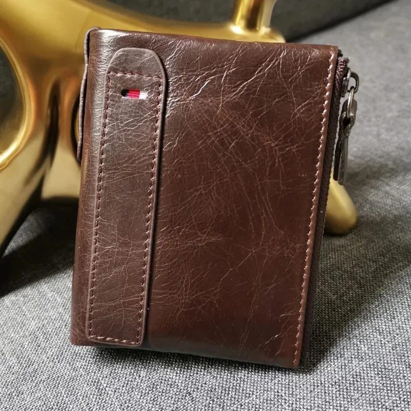 

Genuine Leather RFID Men's Vintage Short Money Wallet Fashion Cowhide Coin Purse Business Man Card Holder