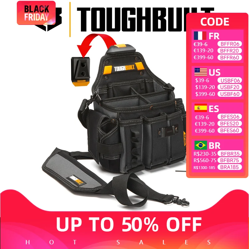 TOUGHBUILT TB-CT-104 Master Electrician's Pouch Shoulder Strap Waist Pack Organizer Toughbuilt Pouch Bag Tool Accessories