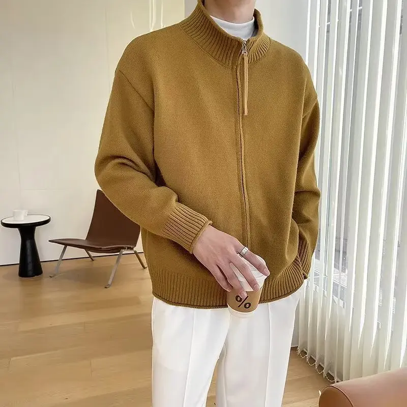 

Мужская мода для взрослых, элитный весенне-осенний кардиган, мужской вязаный свитер, зимний дизайн, свитер на молнии в ленивом стиле
