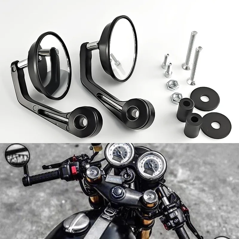 

Motorcycle Bar End Mirrors Round Universal Mirror Rearview Motorbike Mirrors Wing Handlebar Safe With E-MARK For 7/8 Inches