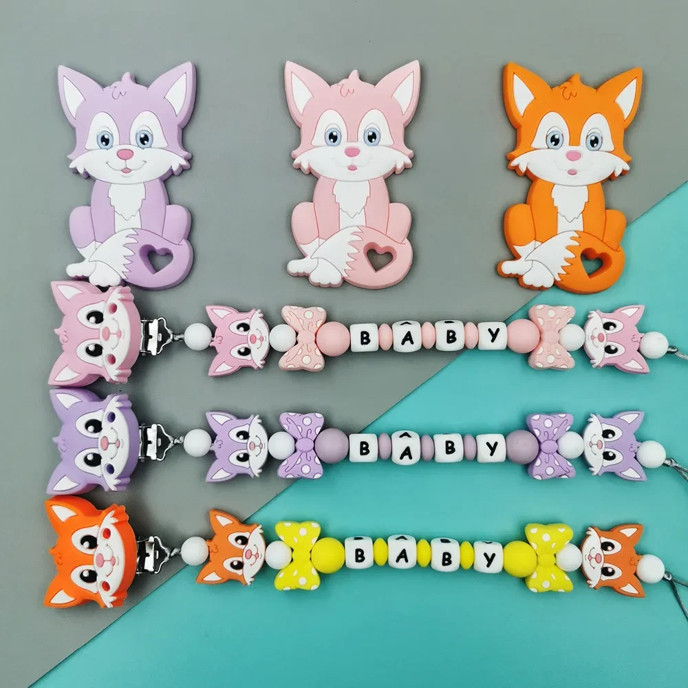 Personalized English Russian Letter Name Baby Cat Silicone Pendant Pacifier Clips Holder Chains Baby Teether Kawaii Toy Gifts