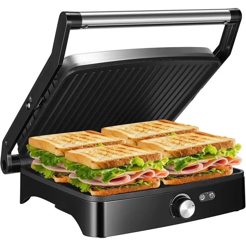 

Panini Press Grill Indoor Sandwich Maker with Temperature Setting, 4 Slice Large Non-stick Versatile Grill, Removable Drip Tray
