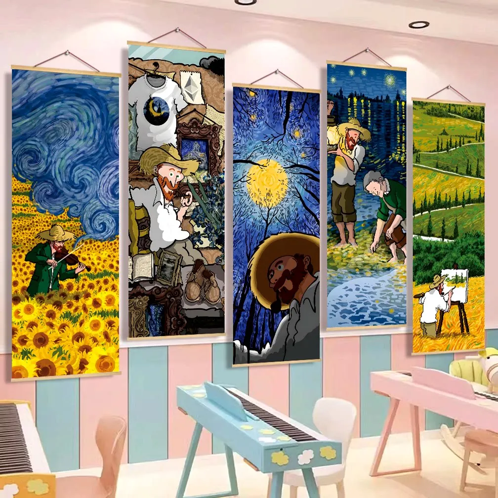 Wall Art Van Gogh Starry Night Canvas Poster Abstract Wall Hanging for Art Classroom Study Room Coffee Shop Living Room Bedroom