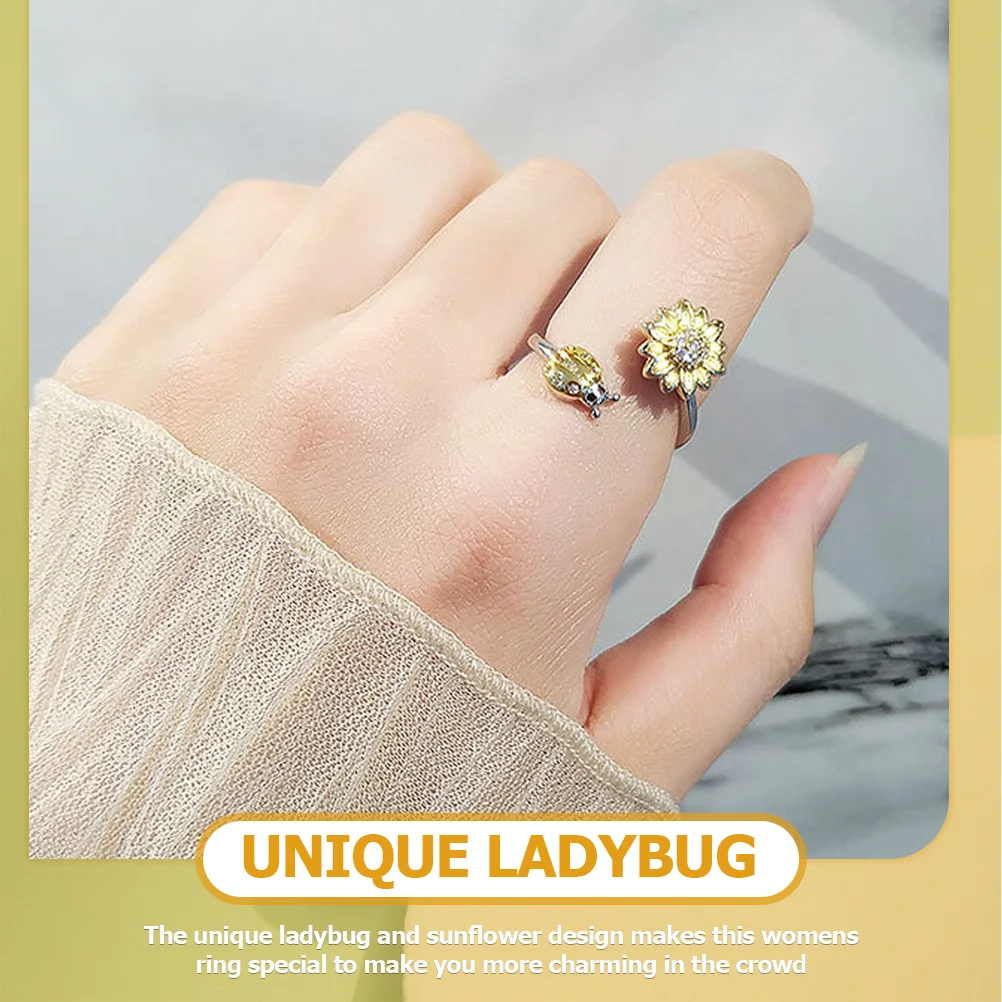 

Sunflower For Fidget Rings Ladybug Flower Jewelry Open Fidget Girls Wearable Women Girls Ring Finger Ring Gift
