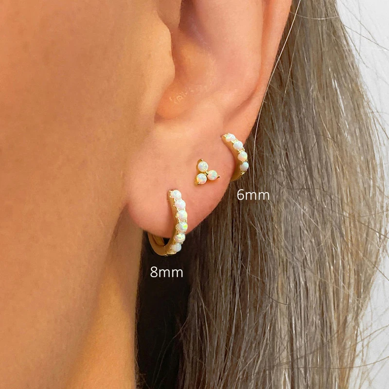 CANNER 6 8 10mm 925 Sterling Silver Opal Round Piercing Huggie Hoop Earrings for Women Fine Jewelry Accessories Pendientes 1pc