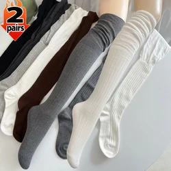 1/2pairs Women's Thigh High Stockings Casual Over The Knee Long Socks Lolita Thermal Vertical Stripe Socks Female Tube Leggings