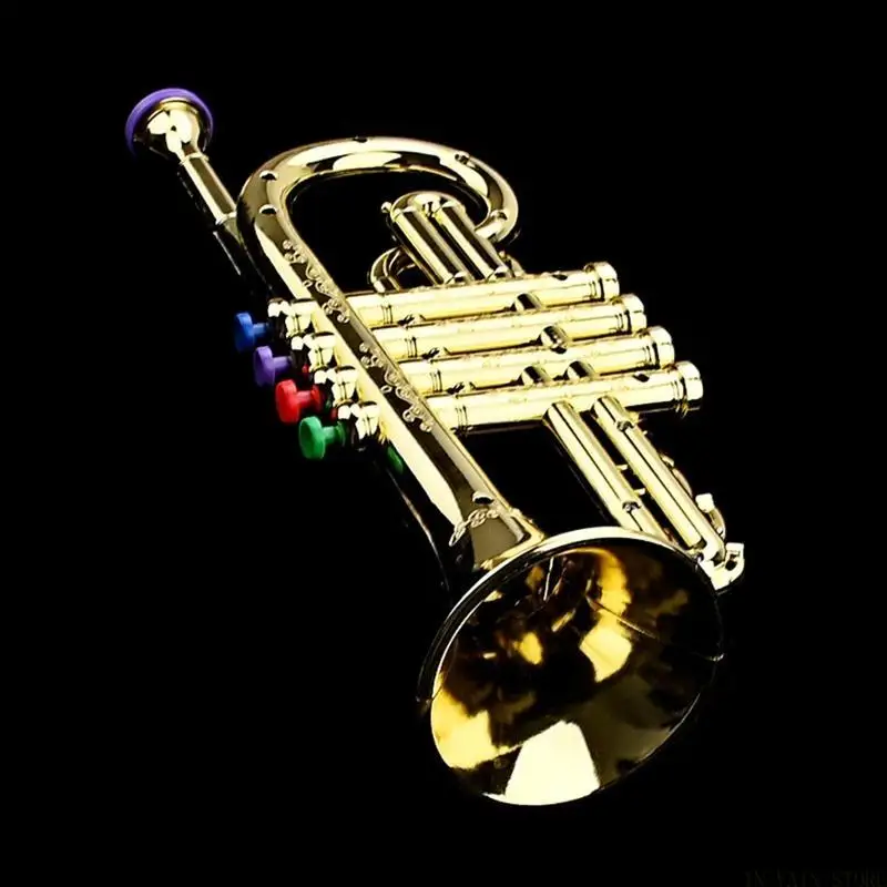 

M5TC Kids Trumpet Plastic with 4 Colored Keys Early Developmental Toy, Golden Color