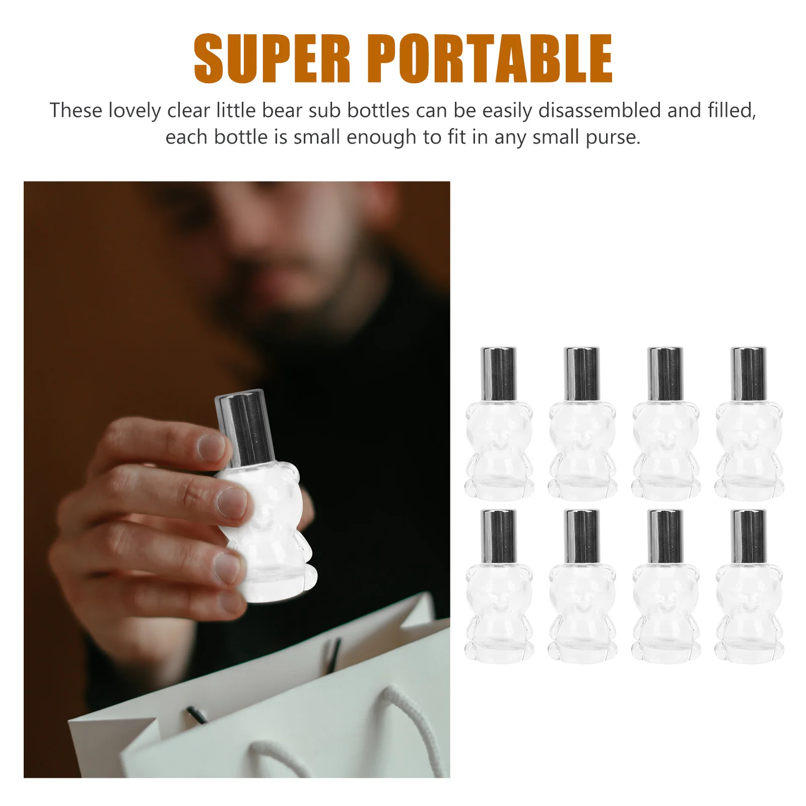 

8Pcs Essential Oil Roller Bottles Transparent Small Bear Glass Sub Bottles for Perfume Oil Aromatherapy Travel Portable Liquid
