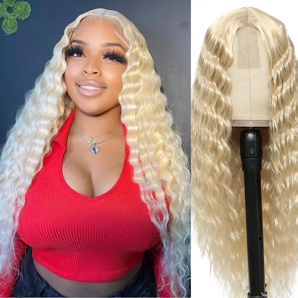 13x6 Curly transparent Lace Front Wig Human Hair 100% 38 Inch 613 Blonde deep wave Hd Lace Front Wig Brazilian Wigs For Women