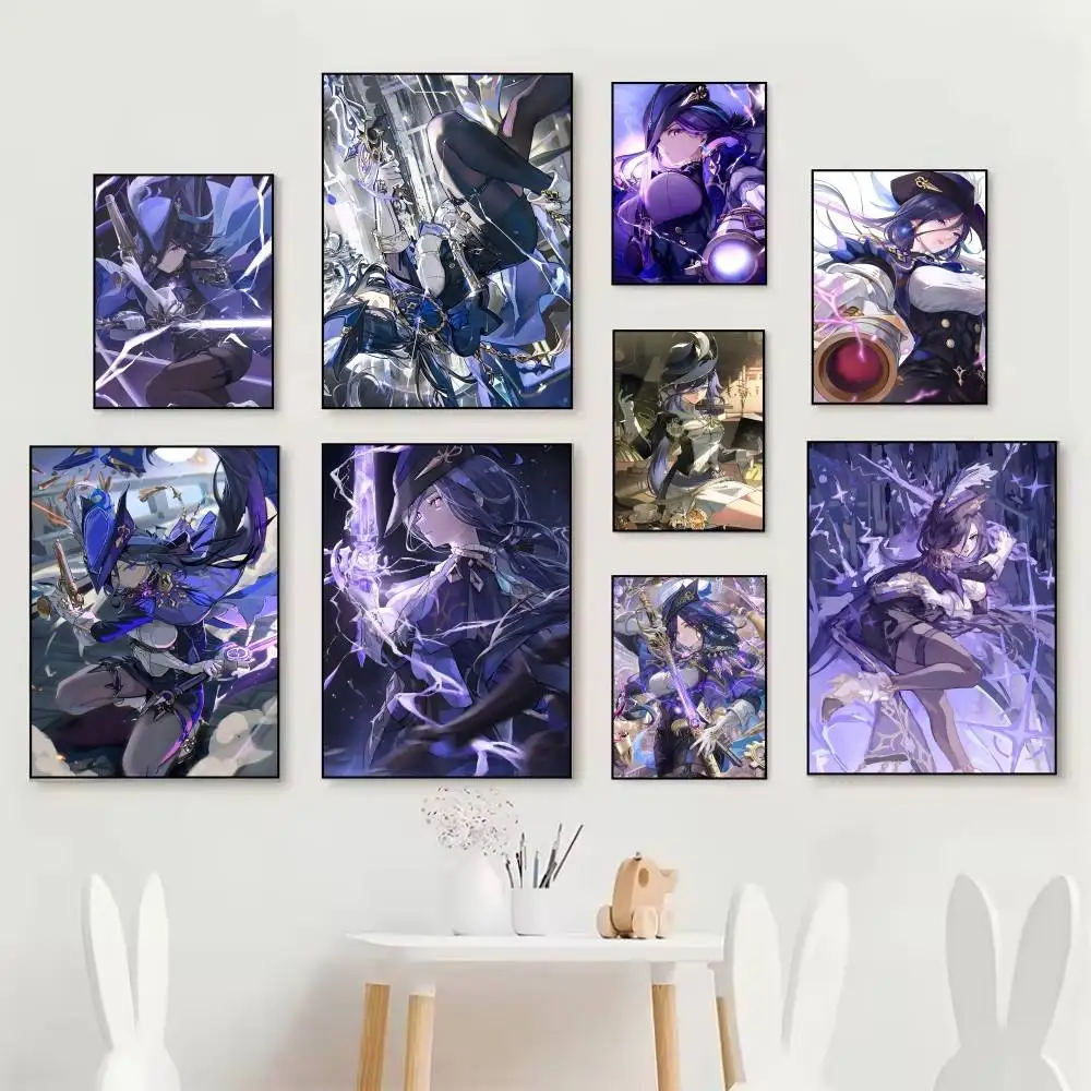 Anime Game Genshin Impact  Clorinde Posters Fancy Wall Sticker for Living Room Bar Decoration Wall Decor