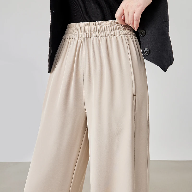 Toyoutth calças casuais femininas 2025 verão novo emendado cintura elástica em linha reta perna larga esportes calças casuais 8527083