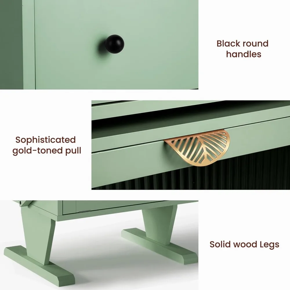 

Large Nightstand with LED Lights, Green End Table with 360°Rotating Drawer, Modern Bedside Table with Storage, Customized