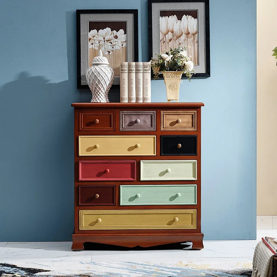 

American Style Chest of Drawers Country Pastoral Style Furniture Locker Ten Buckets Retro Painted Art Decoration
