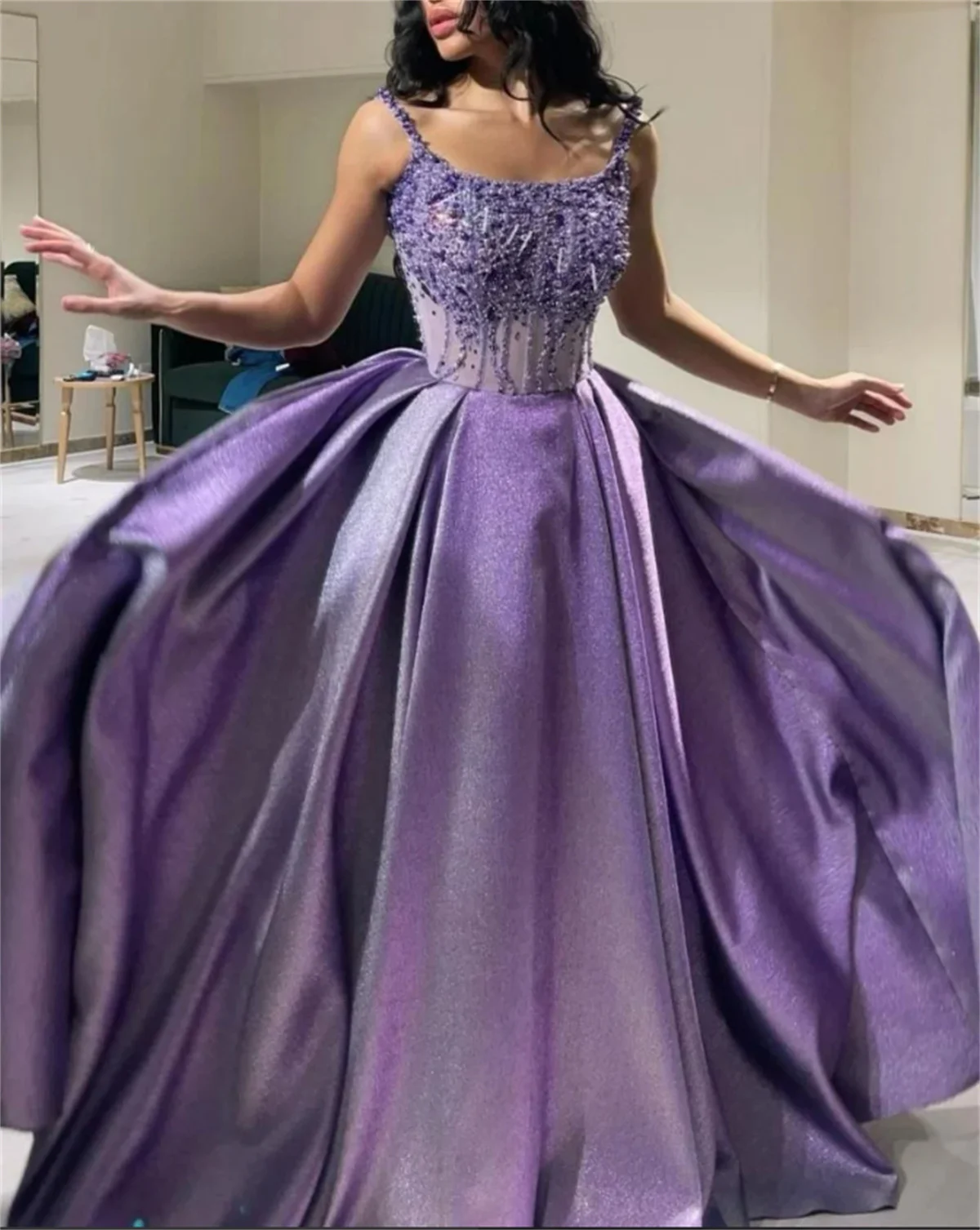 2024 Sexy  Purple A-line Sequined Diamond Prom Sweetheart Strap Evening With Pockets Party Dress robes de soirée فساتين السهرة