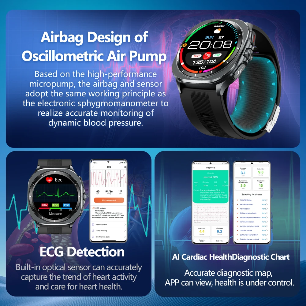 2025 NOYAFA New Air Pump Smart Watch Airbag Precision Measure Sphygmomanometer Heart Rate ECG Uric Acid NFC