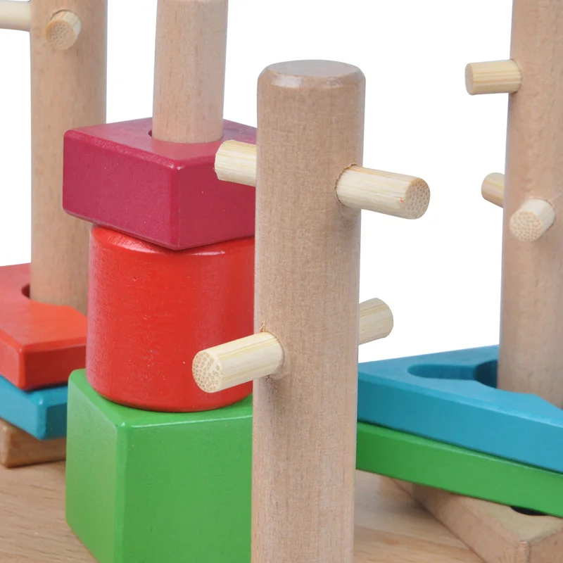Jouets en bois pour enfants, tour éducative Montessori, blocs de construction, 5 pilier, couleurs assorties, blocs en bois, cadeaux pour enfants
