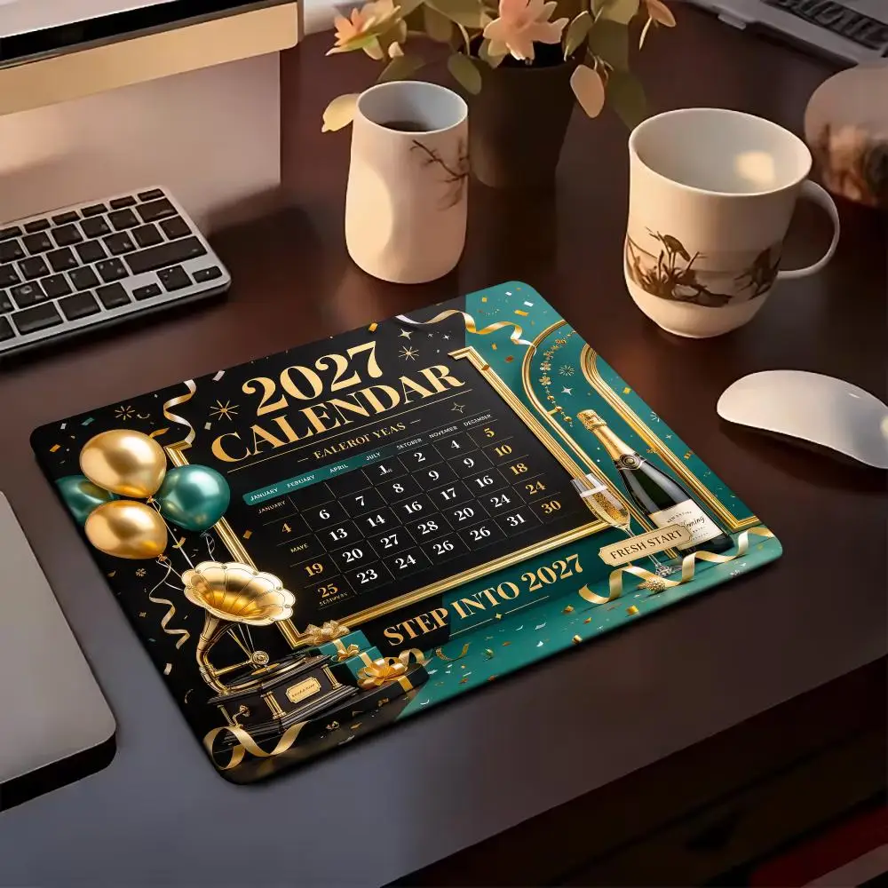 2027 New Year Calendar Square Mouse Pad Extended Card Desk Mat Stitched Edge Non‑Slip Keyboard Mat For Home Office CP Game Mat