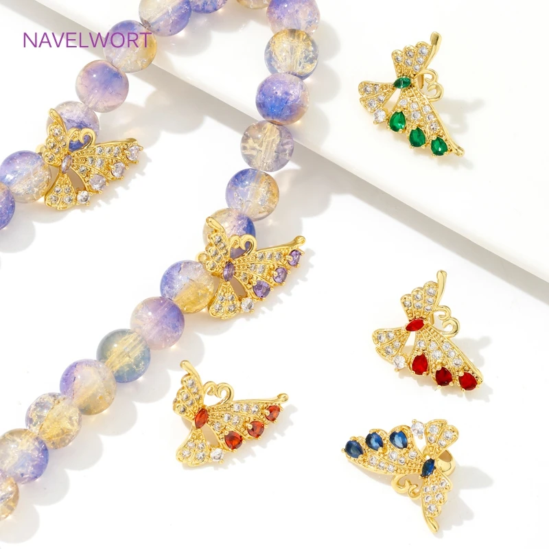 18K Gold Plated Butterfly Shape Spacer Beads,With Silicone Insert,Inlaid Zircon Bead Separator,DIY Jewelry Making Accessories