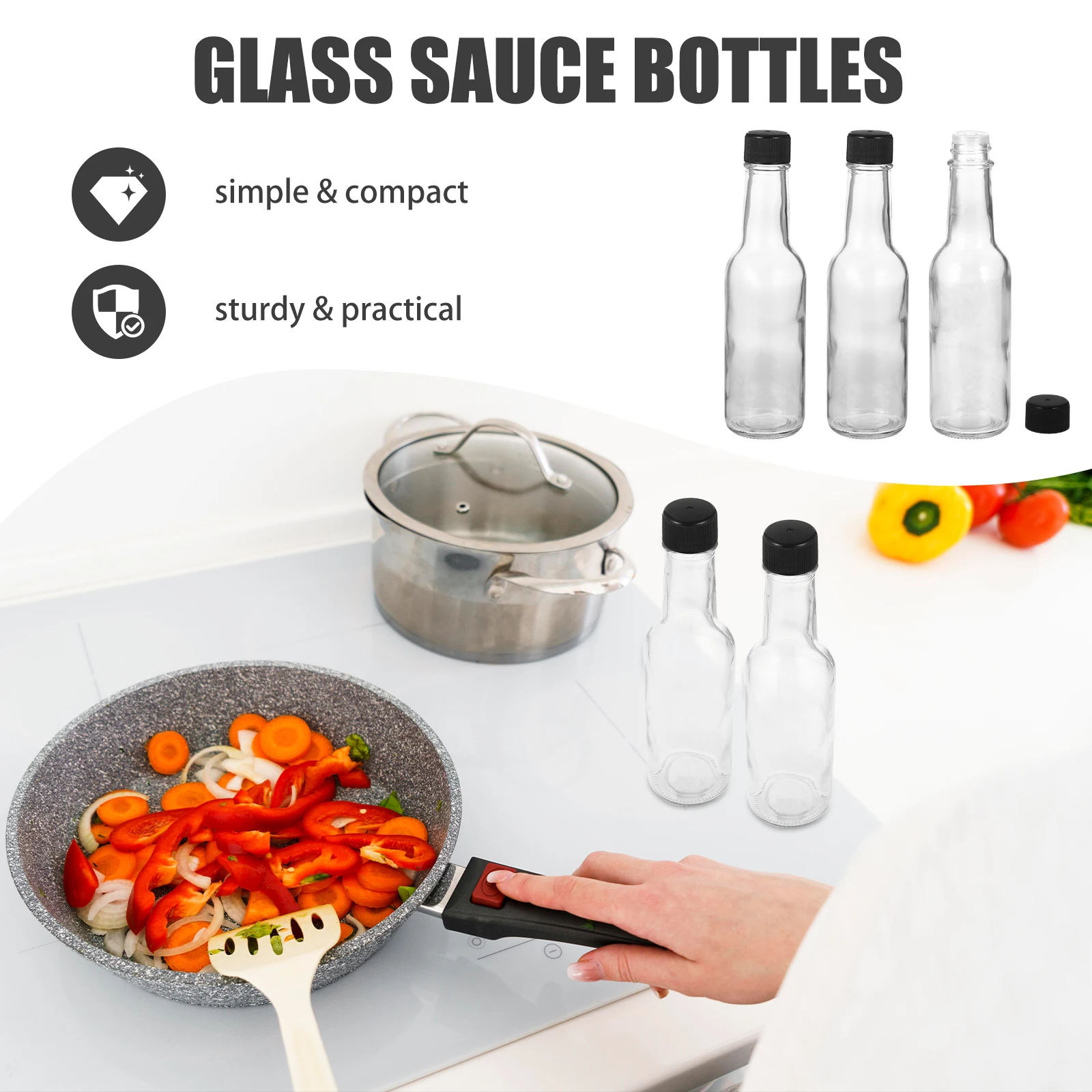 

6Pcs Glass Seasoning Bottles Multipurpose Sauce Containers for Kitchen Picnics Salad Dressing Jam Sauce Bottles
