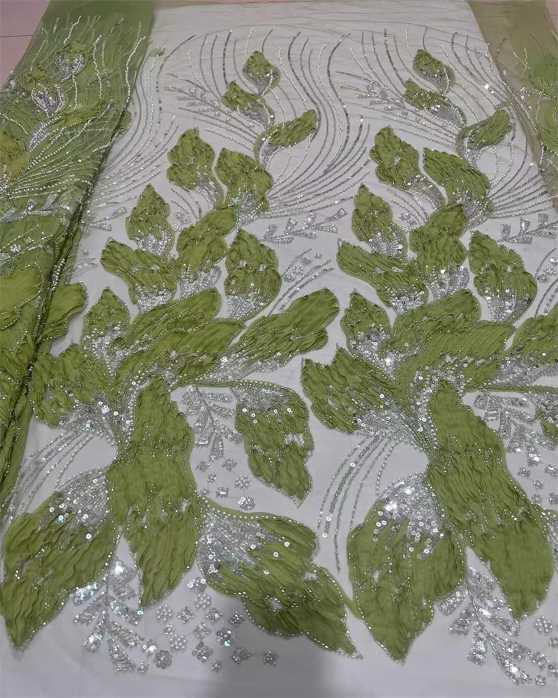 Luxury African Sequins Beaded Lace Fabric  High Quality Groom Nigerian Wedding Bridal Embroidery French Tulle Material