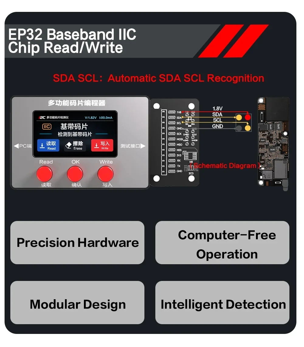 

I2C EPR32 Multifunctional Chip Programmer,For iPhone 5-17PM iPad/MacBook,Baseband/ Charging Chip Read/Write,Android Log Analysis