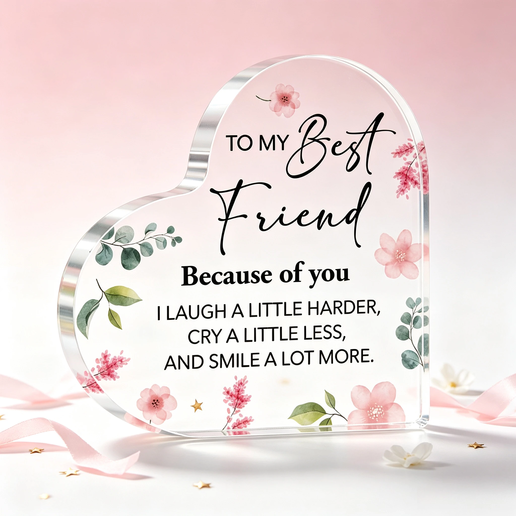 Delicate Watercolor Blossom Heart‑Shaped Acrylic Ornament, Birthday Holiday Sentimental Gift for Best Friend