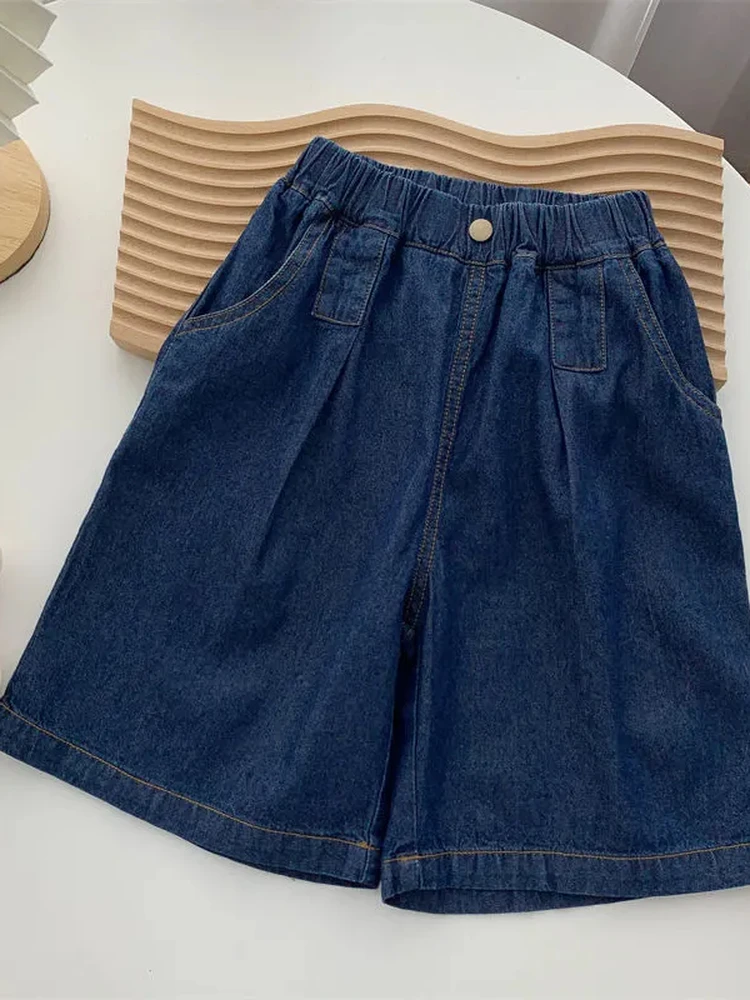 ファッショナブルな薄いデニムショートパンツ赤ちゃん男の子女の子夏カジュアルハイウエスト5分丈ワイドレッグパンツ子供服