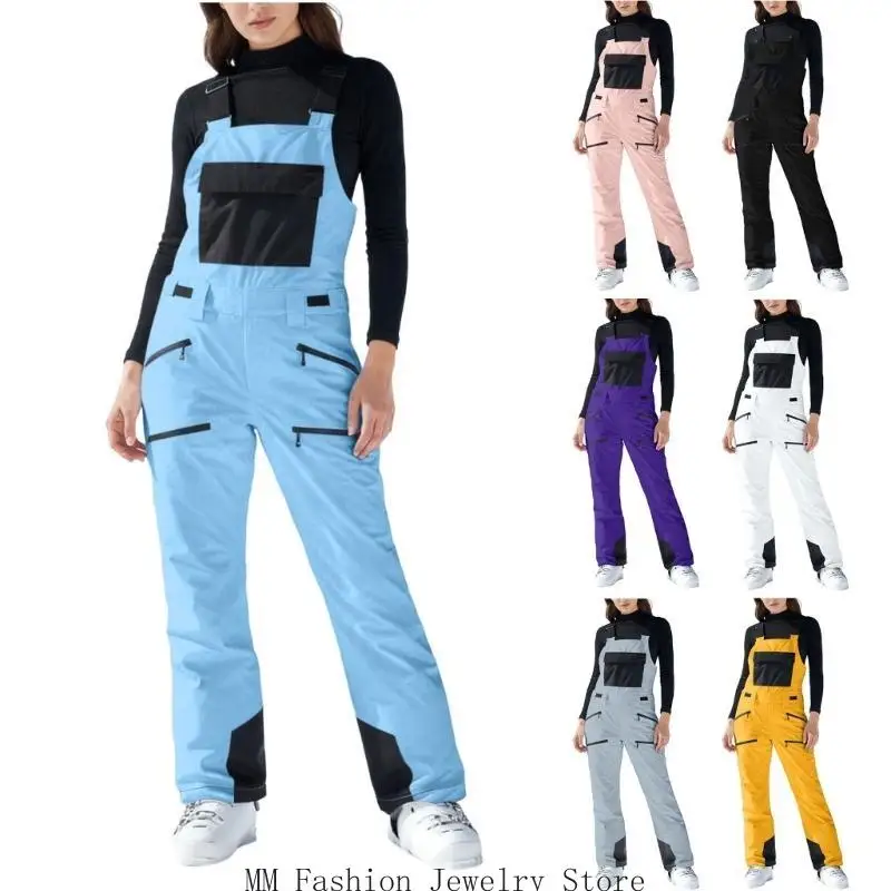 

Женские лыжные штаны, лыжные нагрудники, утепленный комбинезон для сноуборда, водонепроницаемые уличные зимние штаны, зимний