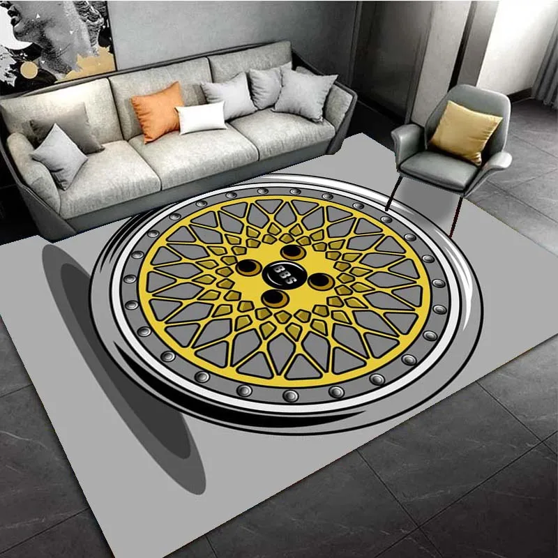 B-BBS Motorsports Wheel Design Brand Logo Area Rugs for Living Room Bedroom Decoration Rug Children PlayRoom Mat Non-slip Carpet