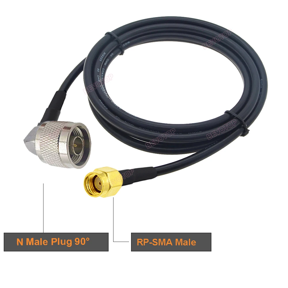 RP-SMA Male to N Male Right Angle 90° Plug RG223 Cable Low Loss Double Shielded 50Ohm RF Coaxial Cable Extension Jumper Cord