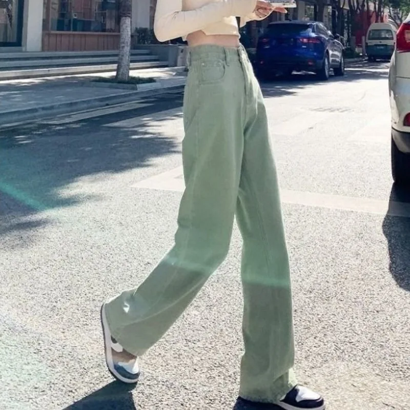 Mint Green Wide-leg Jeans Women's Spring Autumn 2024 New High-waisted Trousers Slim Straight-leg Loose Small Denim Pantalones