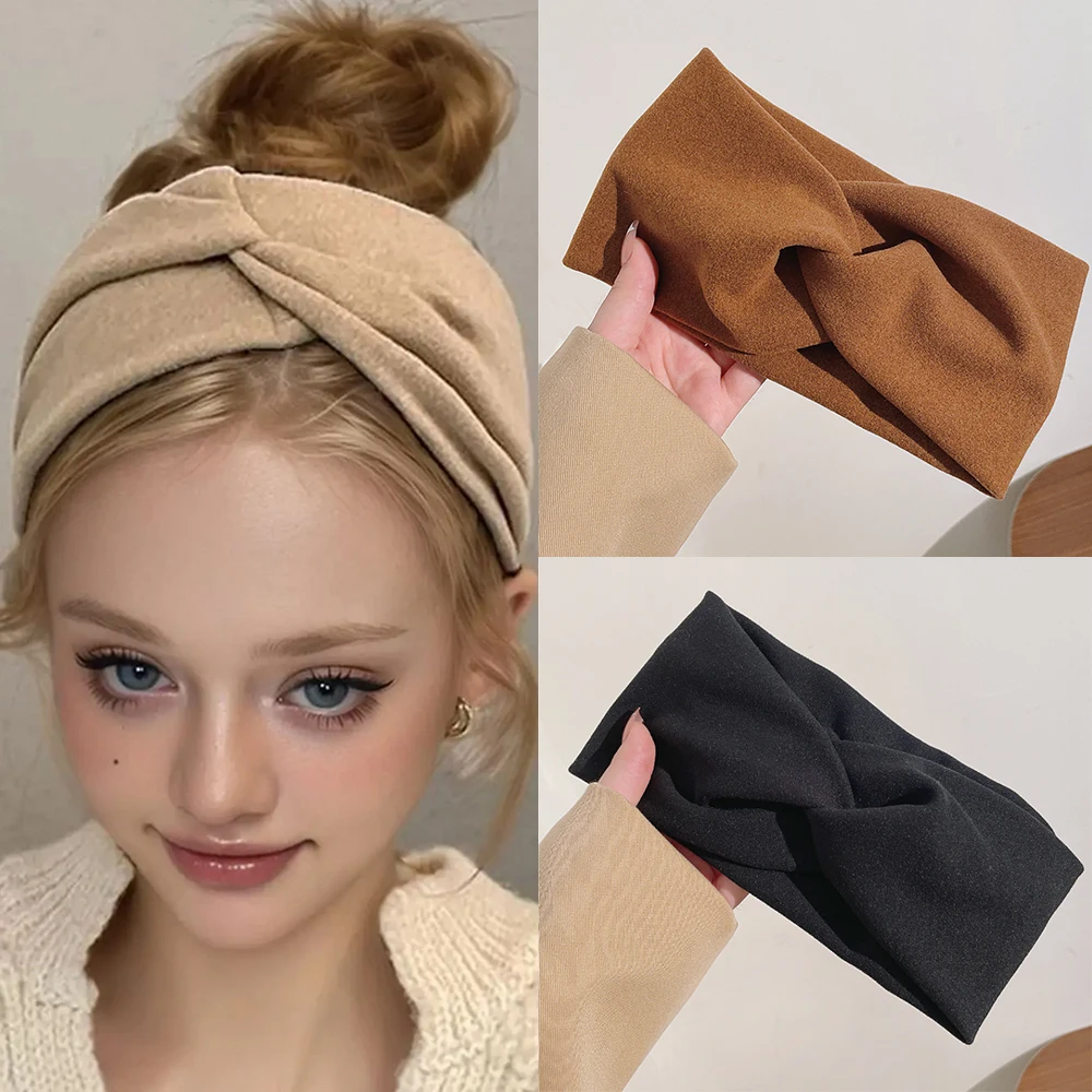 

Кашемировые широкие повязки на голову для женщин, эластичные повязки для волос с крестом, мягкий тюрбан, повязка на голову, однотонная бандана, повязка, платок, аксессуары для волос