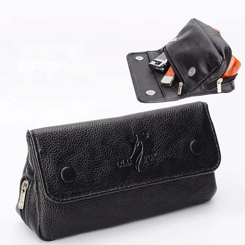 Soft PU Leather Pipe Smoke Bag Black Practical Portable Pouch 2 Smoking Pipes and Tobacco Tool Accessories Storage Bag