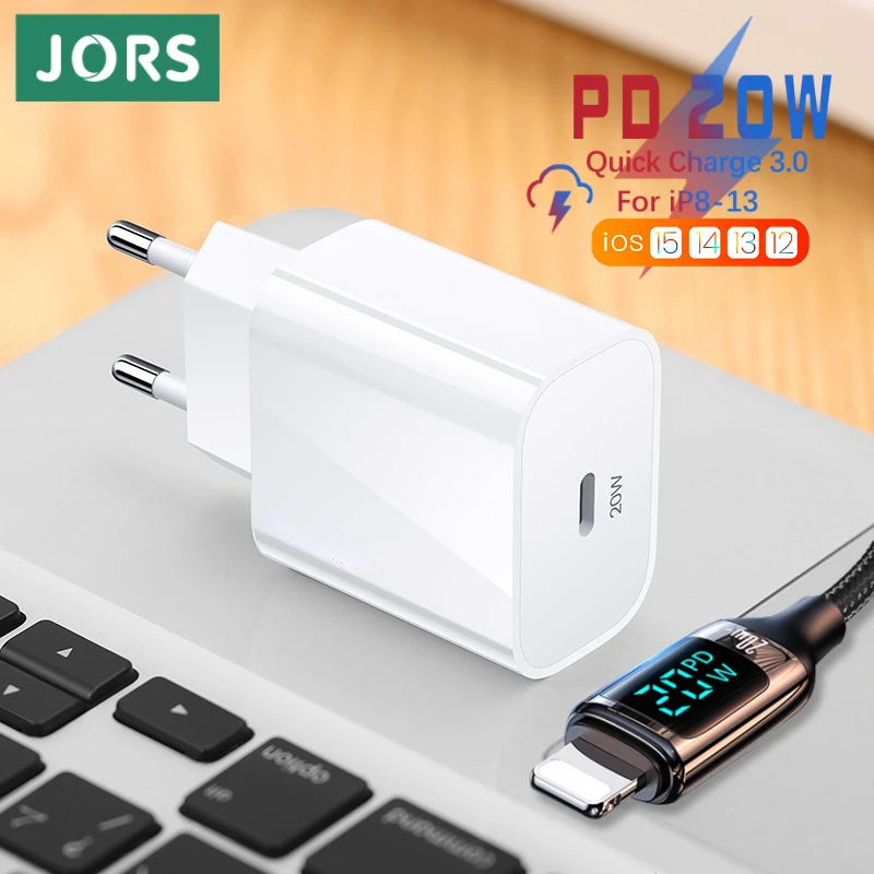 JORS USB Type C 20W PD Charger for iPhone 12 Pro Max 13 11 XR 8 X XS Quick Charge 3.0 iPad Lightning Cable Phone Fast Charger