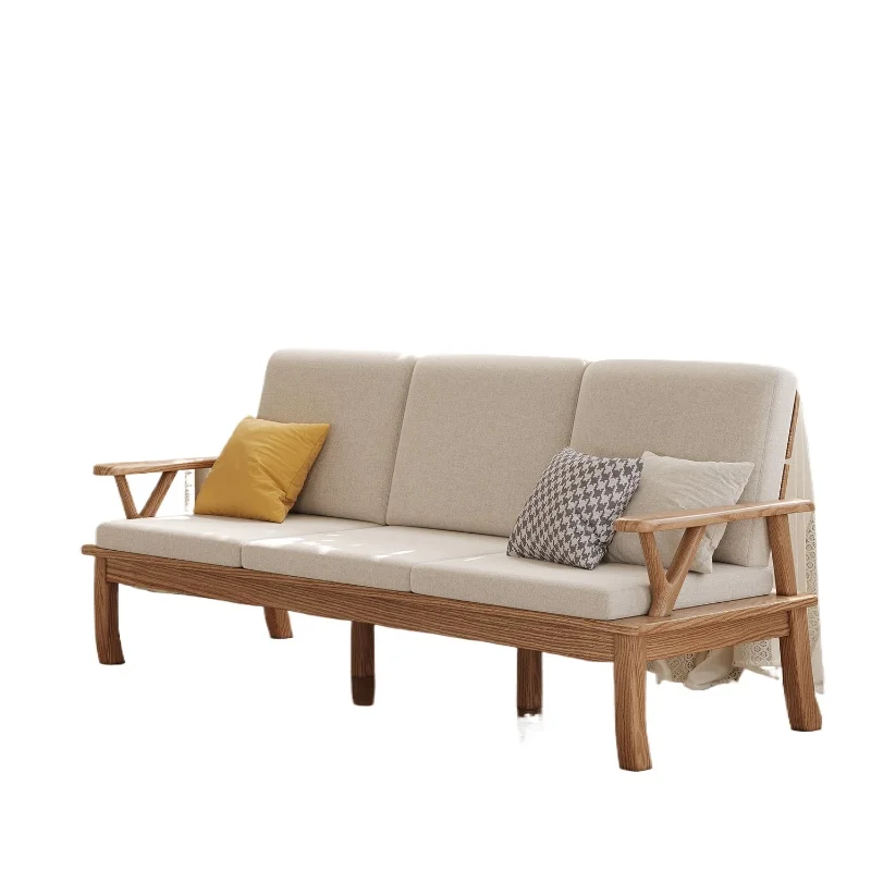 

All ash wood three-person solid wood sofa ash wood modern simple living room winter and summer sofa