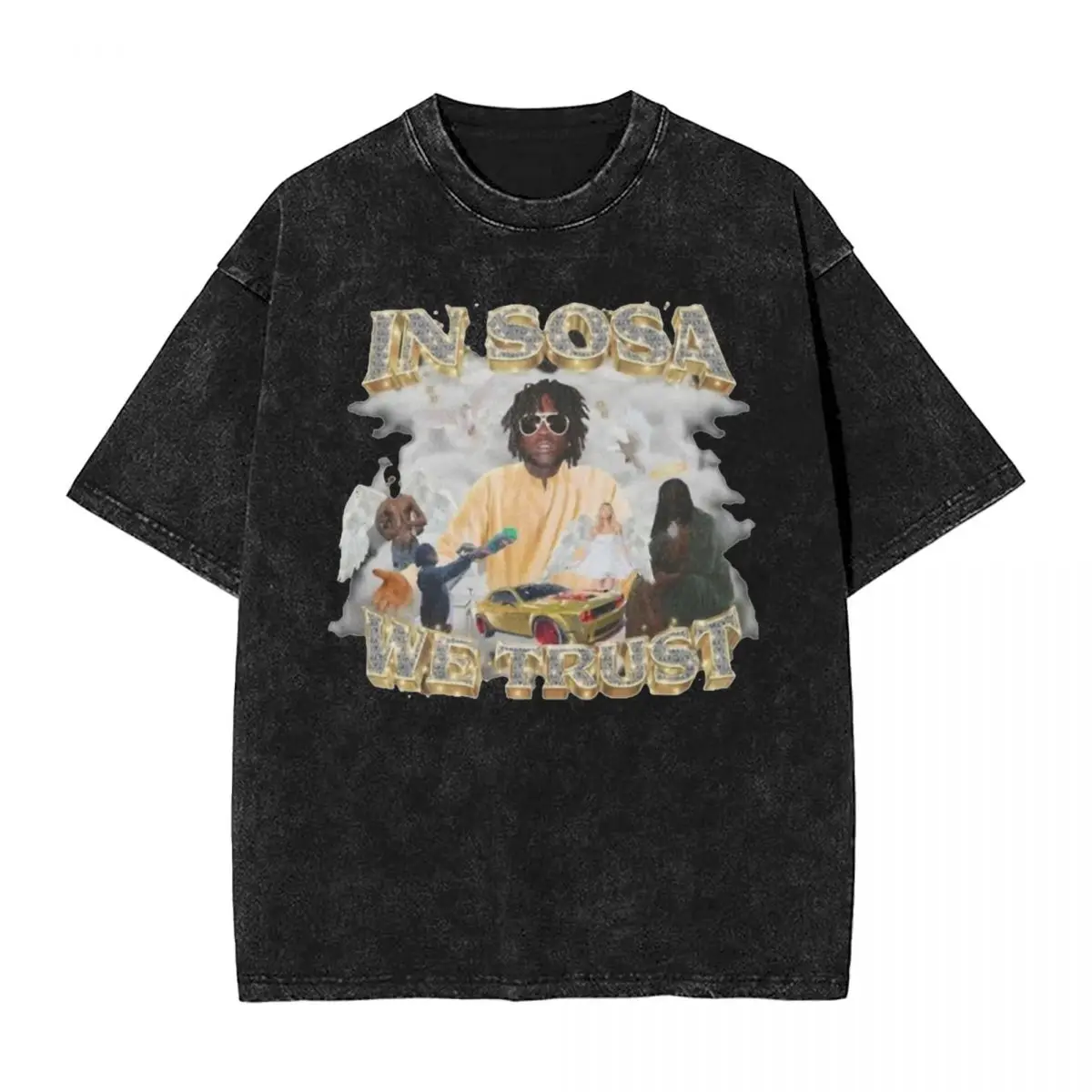 Washed T Shirts Hip Hop In Sosa We Trust Chief Keef Hip Hop Vintage T-Shirts Harajuku Streetwear Short Sleeve Printed Tops Tees