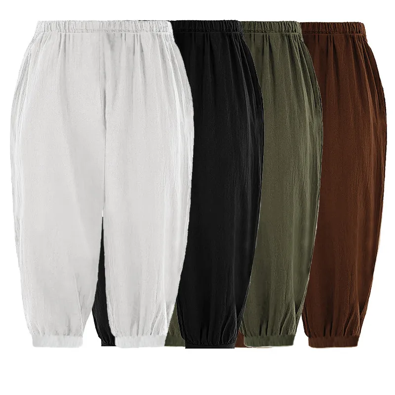 

Retro Pure Color loween Pirate Pants Loose Five-Quarter Men's Casual Trousers Stage Performance Costume Punk Sle Youthwear