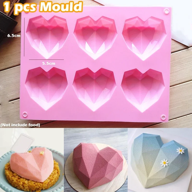 1 Pc 6 Cavity Heart Shaped Silicone Mould Cake Mousse Pastry Bakeware Tools Form For Soap Kitchen Gadgets