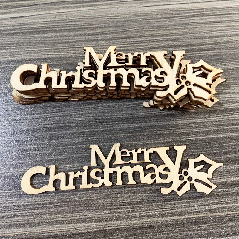 

10PCS Merry Christmas Wood Chip DIY Laser Cutter Wooden Block For Christmas Tree Decoration Holiday Xmas Party Table Ornaments