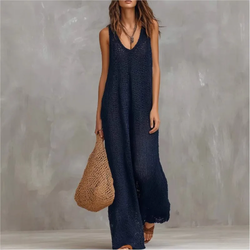

2026 New Summer Jumpsuit Solid Casual Loose Sleeveless Fashionable Versatile Daily Comfortable Bohemian Style Wide Leg Jumpsuit